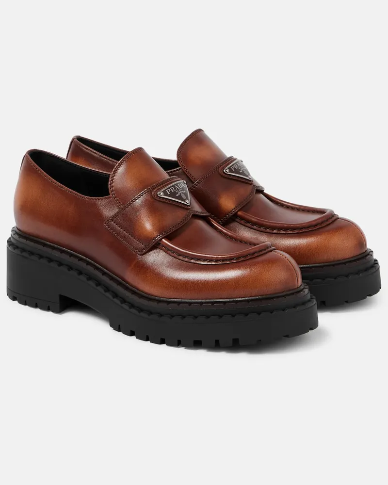 Prada Plateau-Loafers aus Leder Braun