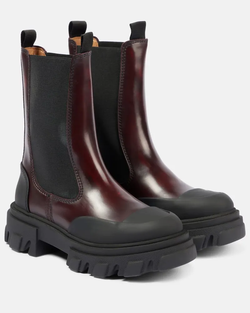 Ganni Chelsea Boots aus Leder Schwarz