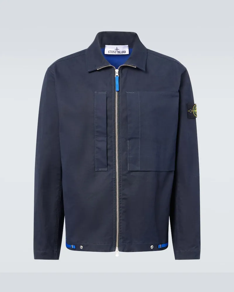 Stone Island Hemdjacke Compass aus Baumwoll-Canvas Blau
