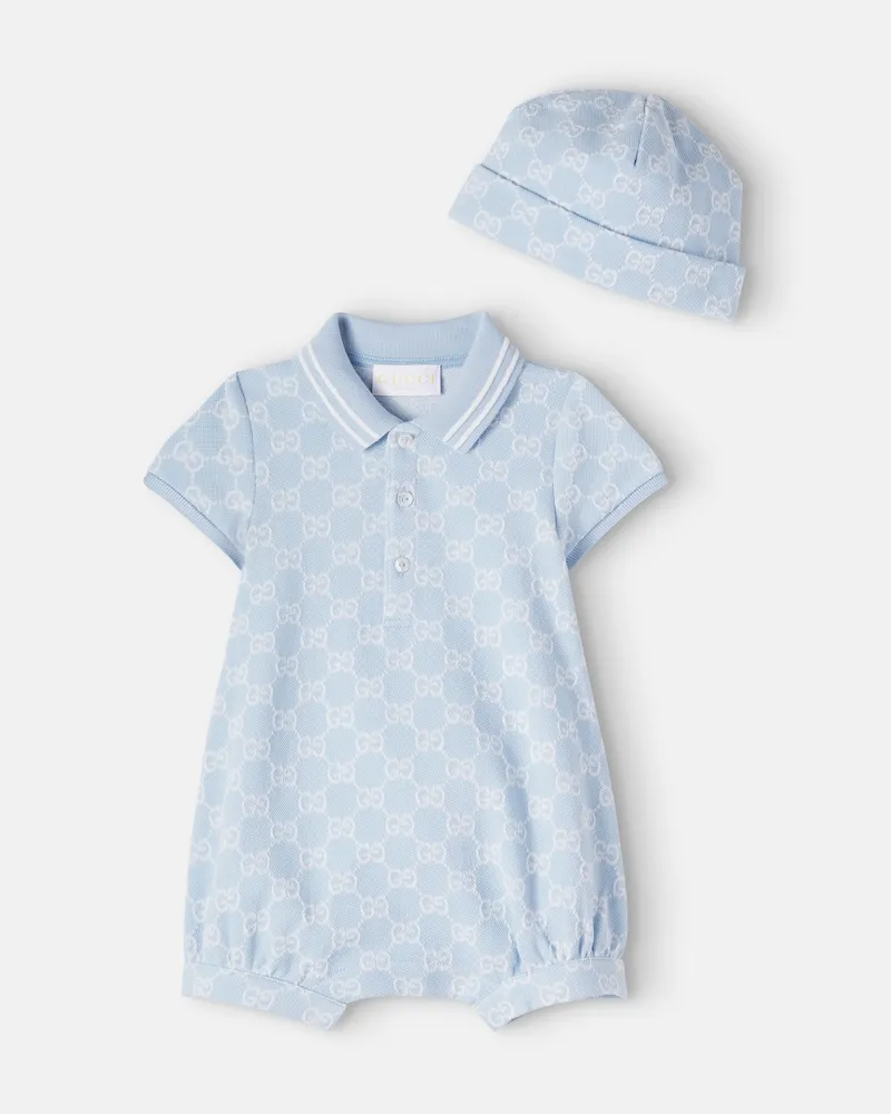 Gucci Baby Set GG aus Mütze und Strampler Blau