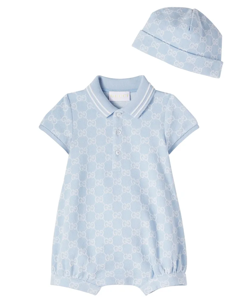 Gucci Baby Set GG aus Mütze und Strampler Blau