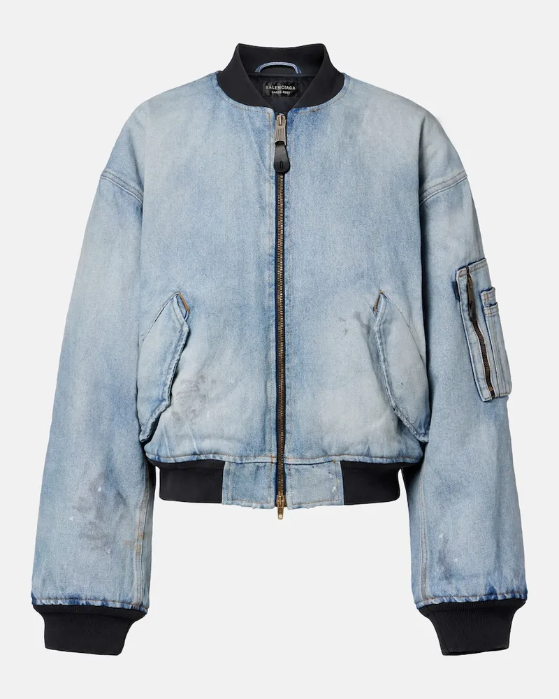Balenciaga Cropped-Bomberjacke aus Denim Blau