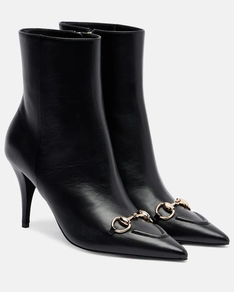 Gucci Ankle Boots Erin Horsebit aus Leder Schwarz