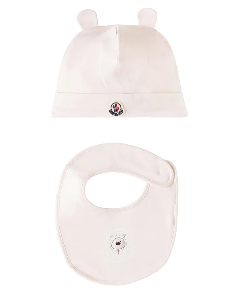 Moncler Baby Set aus Mütze und Lätzchen Pink