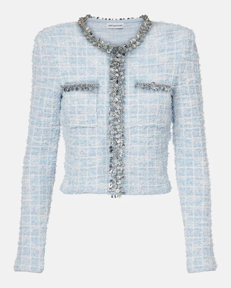 Self-Portrait Cardigan mit Pailletten Blau