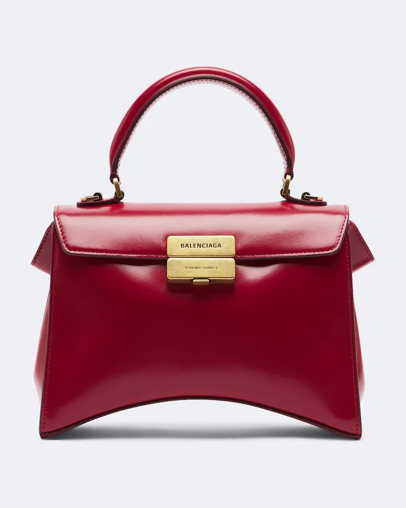 Balenciaga Henkeltasche Hourglass Avenue Small aus Leder Rot