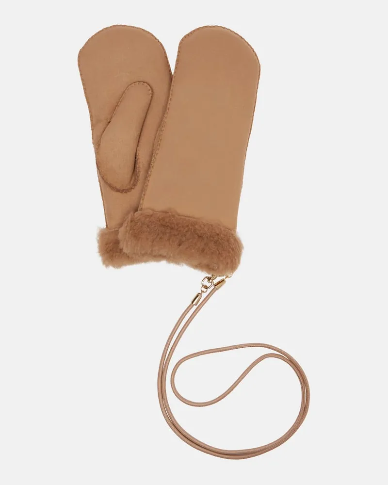 Max Mara Fäustlinge Sand mit Shearling Braun