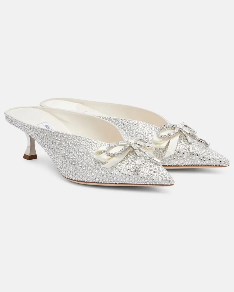Jimmy Choo Mules Auria 50 aus Satin mit Kristallen Silber