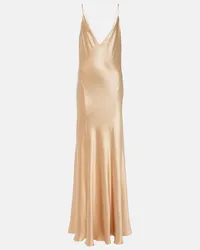 Saint Laurent Robe aus Seidensatin Beige