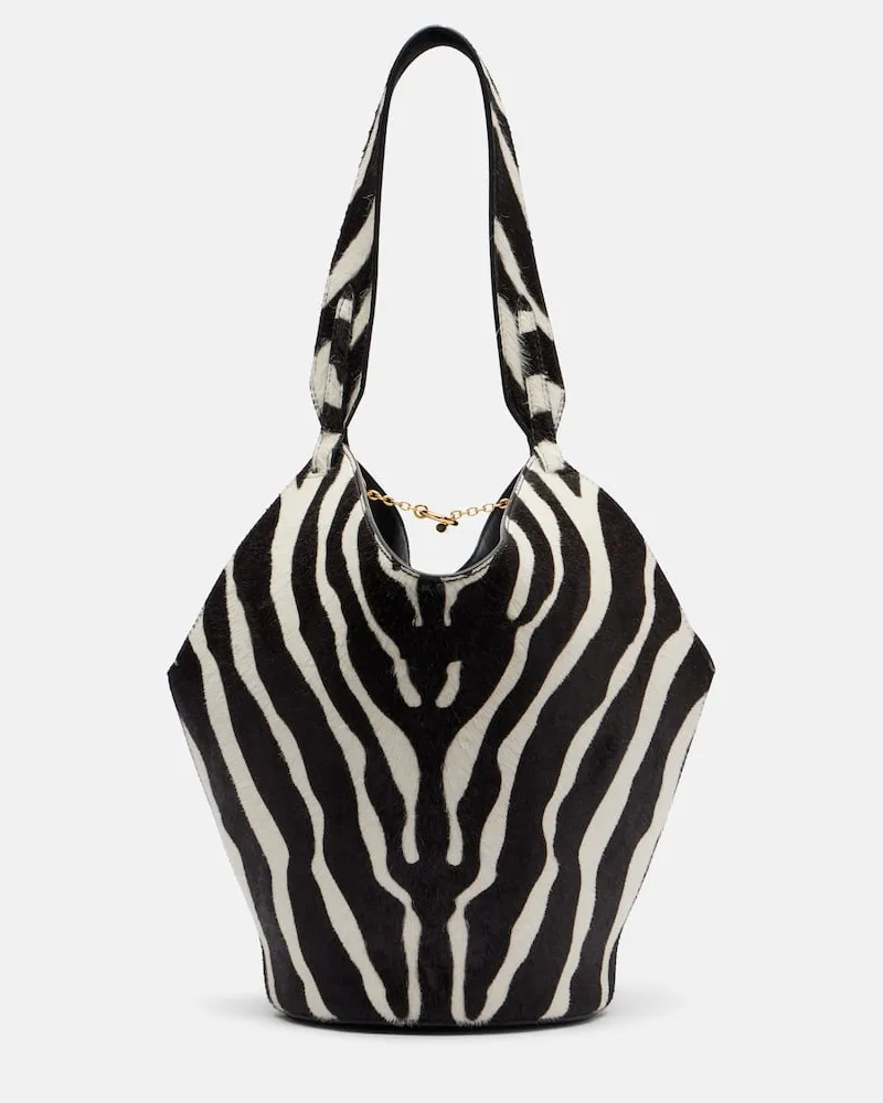 KHAITE Tote Bag Lotus Mini aus Kalbshaar und Veloursleder Schwarz