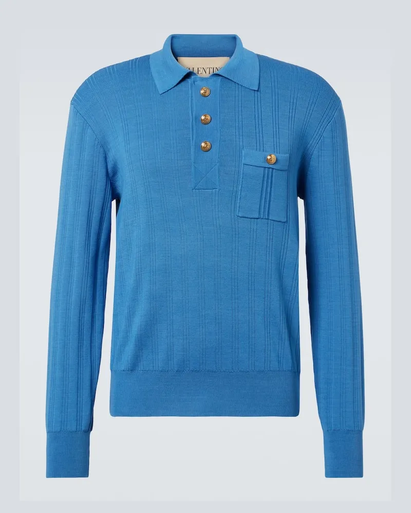 Valentino Garavani Polopullover aus Rippstrick Blau