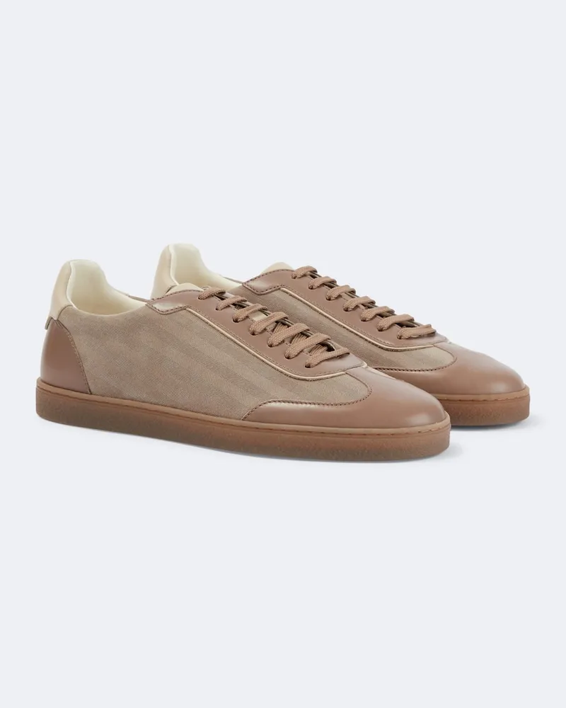Brunello Cucinelli Fischgrat Sneakers mit Leder Beige