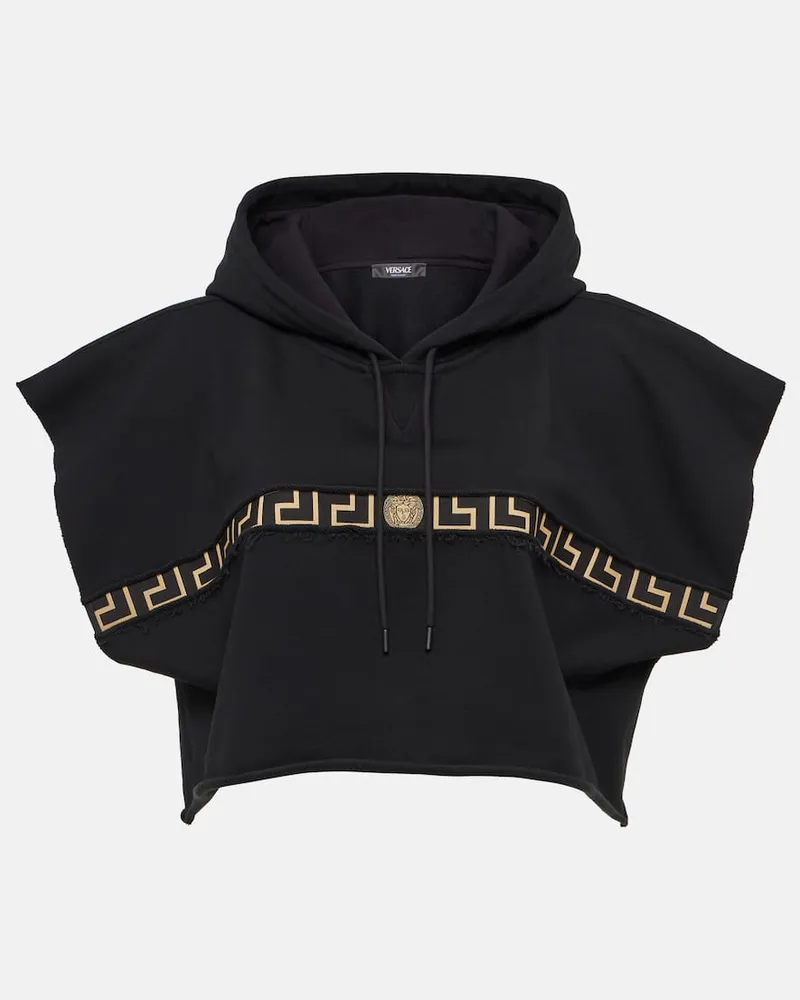 Versace Cropped-Hoodie Greca Border aus Baumwoll-Jersey Schwarz