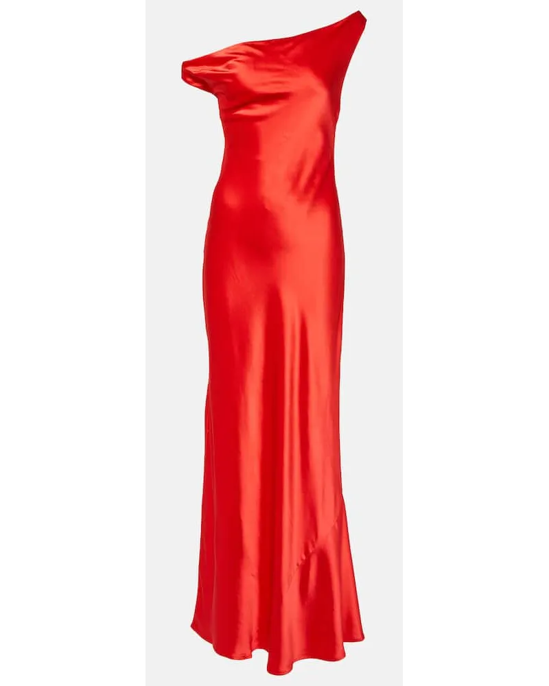 STAUD One-Shoulder-Robe Ashanti aus Satin Rot