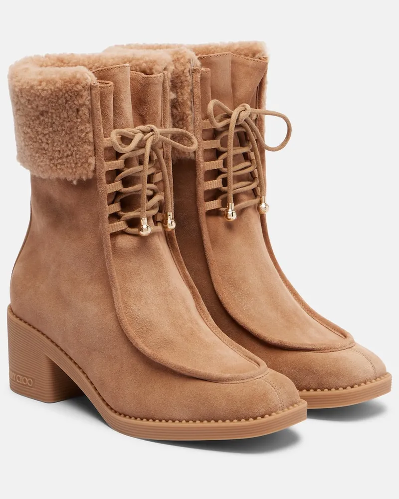 Jimmy Choo Ankle Boots Hali aus Veloursleder mit Shearling Beige