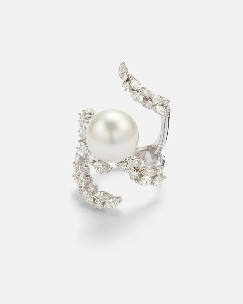 YEPREM Ring Pearlescent aus 18kt Weißgold mit Diamanten und Süßwasserperle Silber