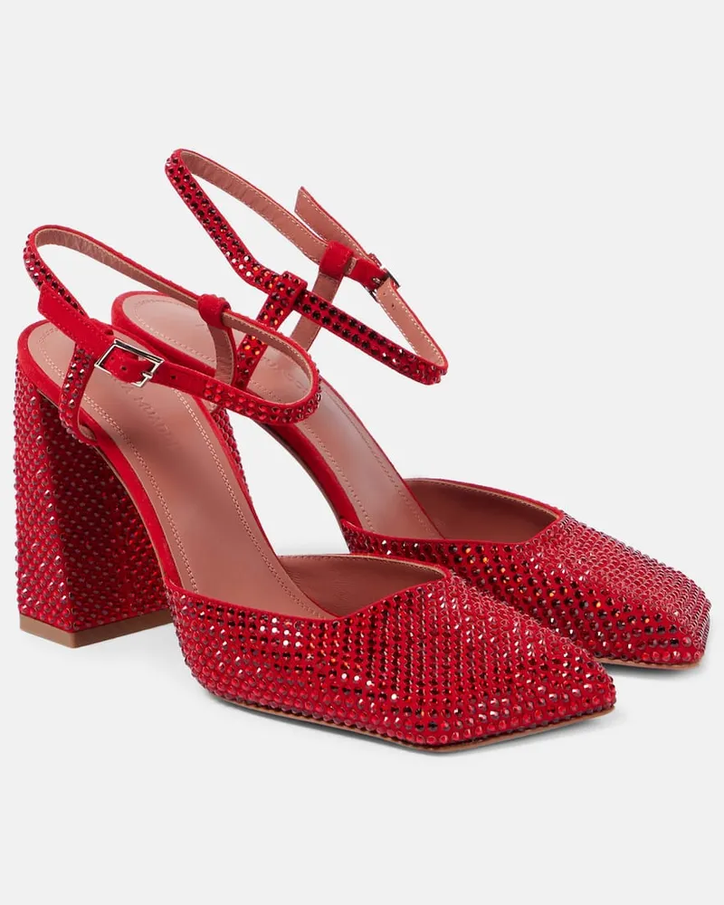 Amina Muaddi Verzierte Pumps Charlotte 95 aus Veloursleder Rot