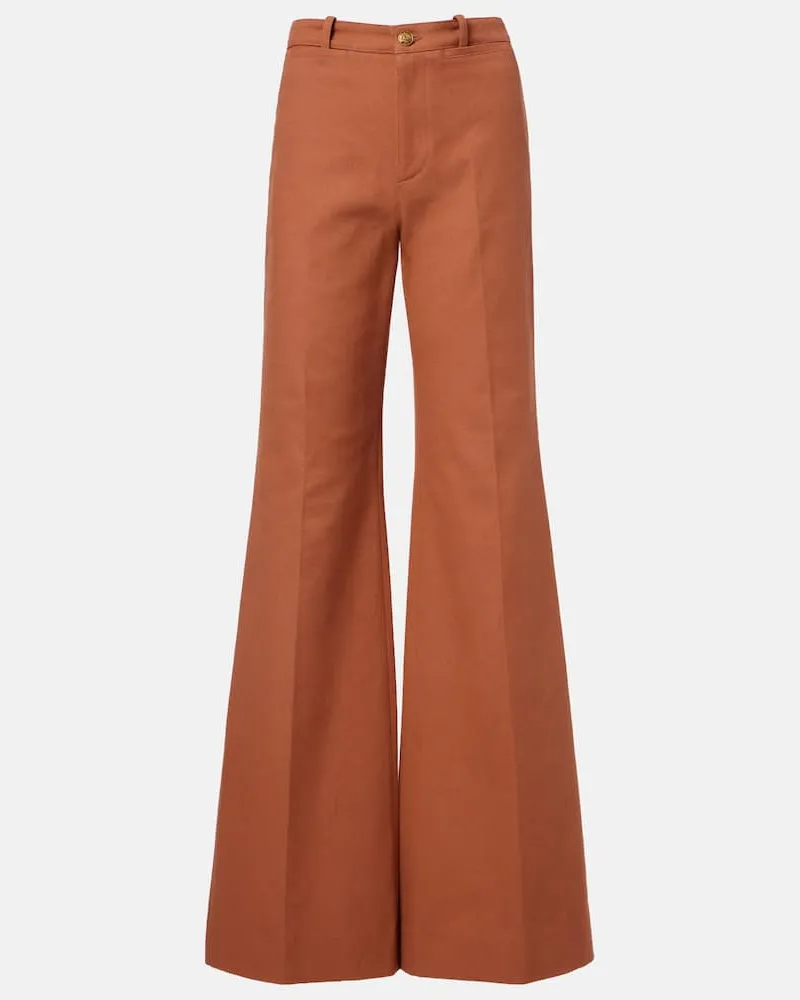 Chloé Chloé High-Rise-Schlaghose aus Baumwoll-Canvas Braun