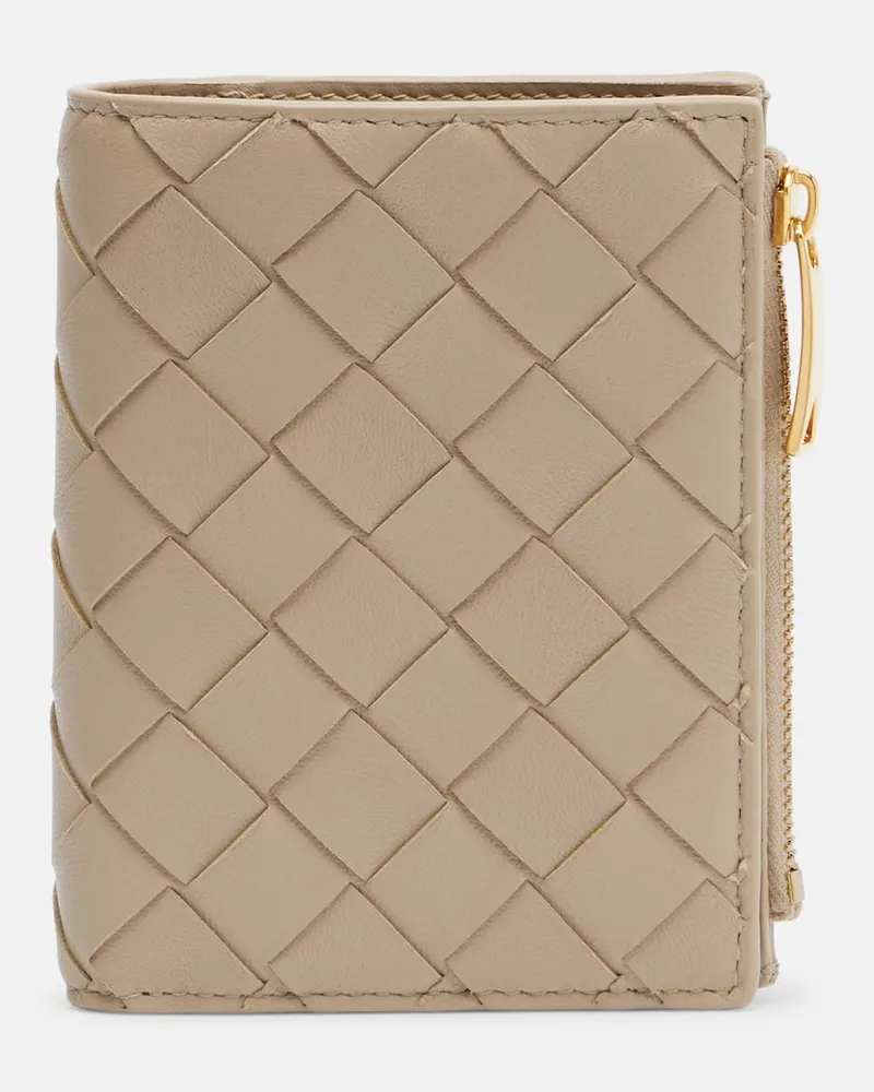 Bottega Veneta Portemonnaie Intrecciato Small aus Leder Beige