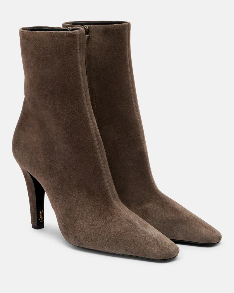 Saint Laurent Ankle Boots Jill 95 aus Veloursleder Braun