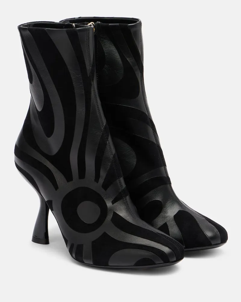 Emilio Pucci Ankle Boots Marmo aus Leder mit Veloursleder Schwarz