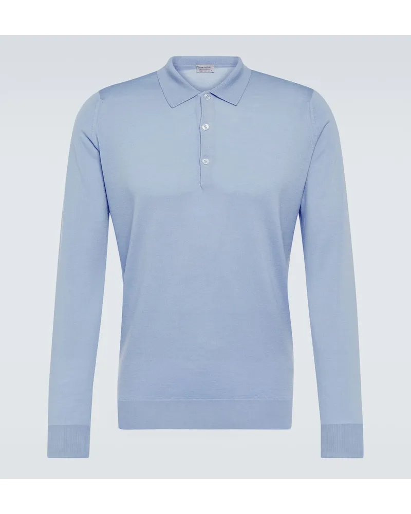 John Smedley Polopullover Cotswold aus Wolle Blau