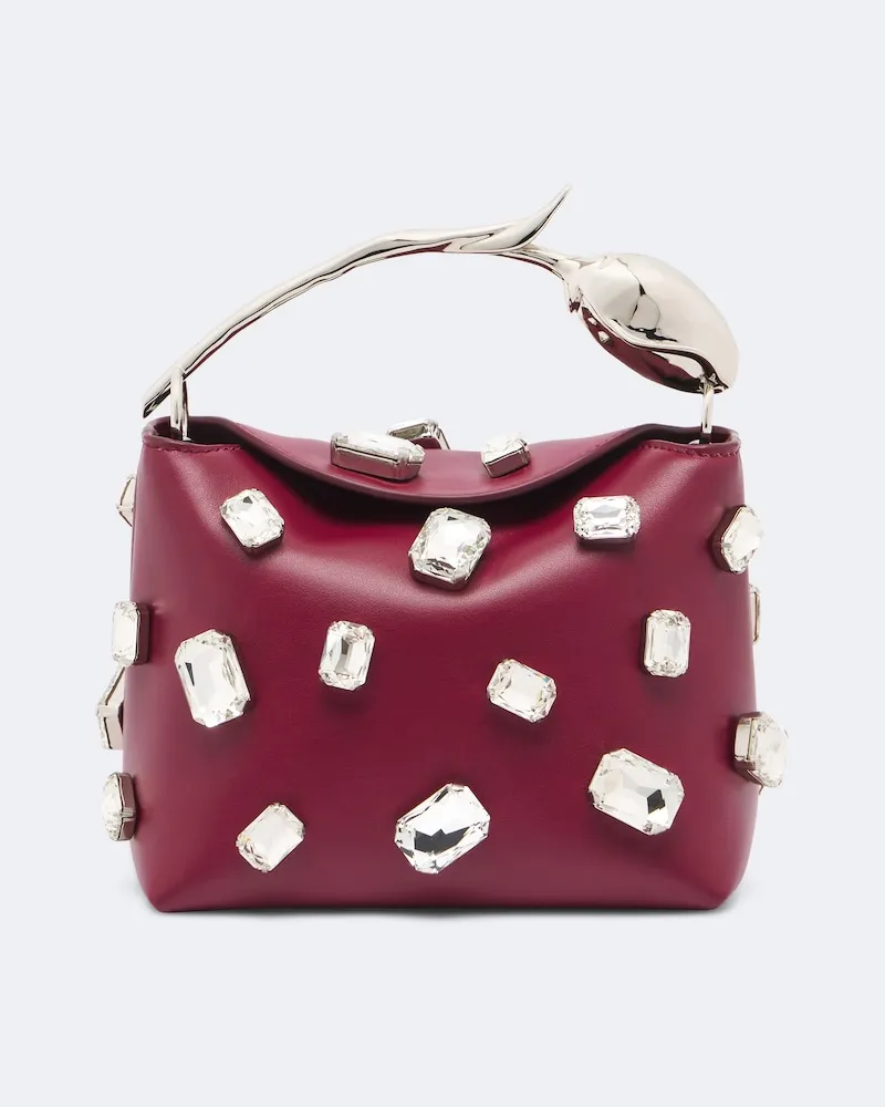 Erdem Henkeltasche Bloom Mini aus Leder mit Kristallen Rot