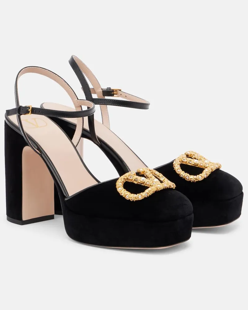 Valentino Garavani Plateau-Pumps VLogo Signature 115 aus Samt Schwarz