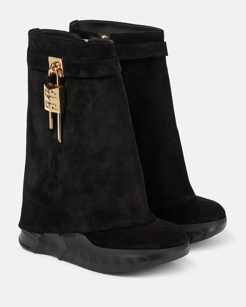 Givenchy Stiefel Shark Lock Biker aus Veloursleder Schwarz