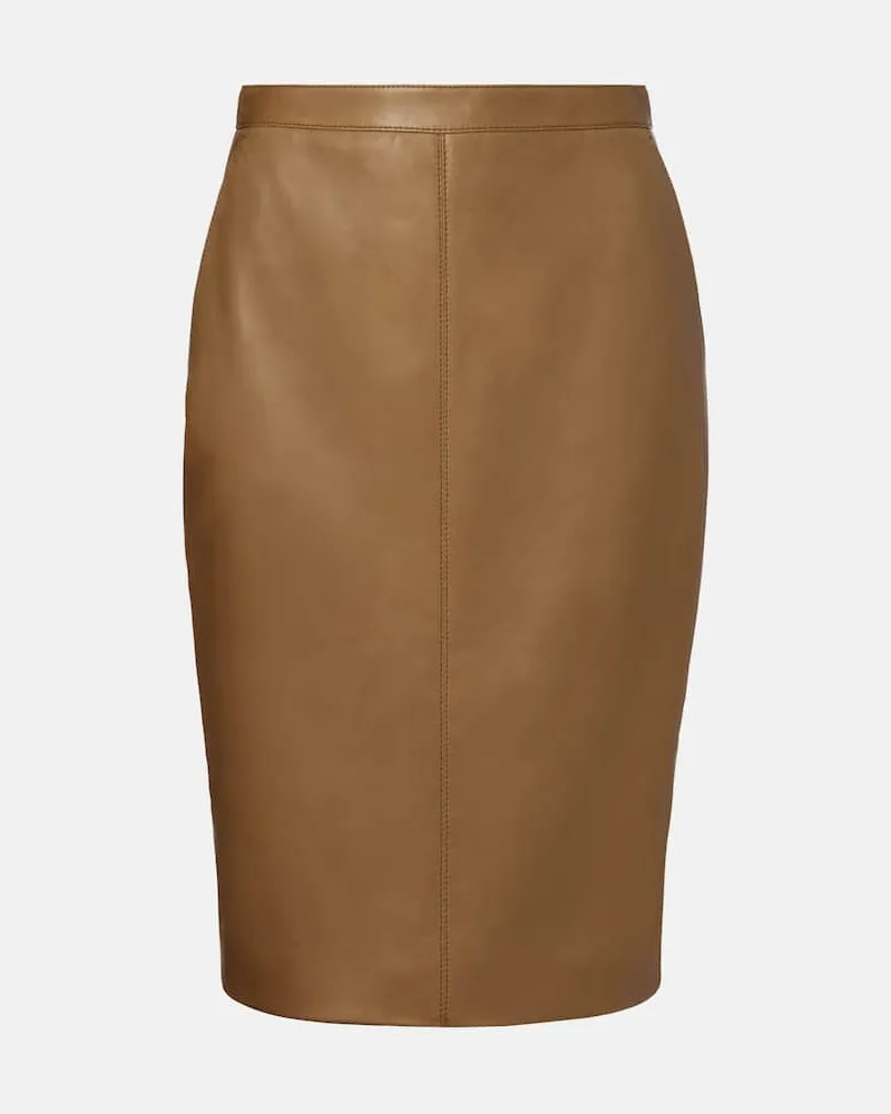 Saint Laurent Bleistiftrock aus Leder Beige