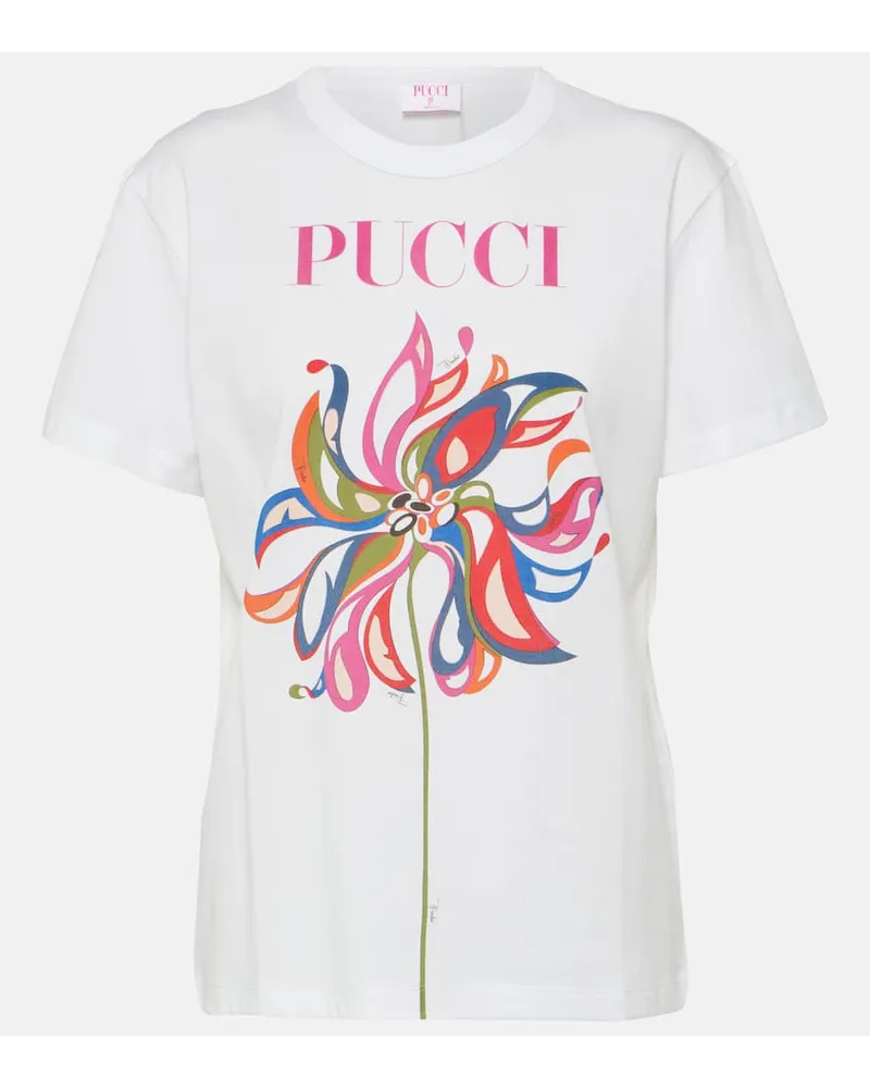 Emilio Pucci Bedrucktes T-Shirt aus Baumwoll-Jersey Weiss