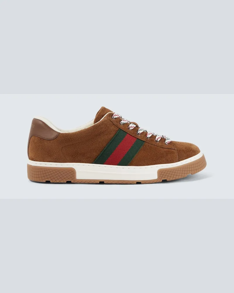 Gucci Sneakers Gucci Ace Web Stripe aus Veloursleder Braun