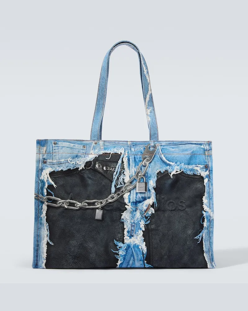 Acne Studios Bedruckte Tote Bag aus Canvas Blau