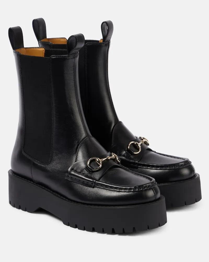 Gucci Chelsea Boots Horsebit aus Leder Schwarz