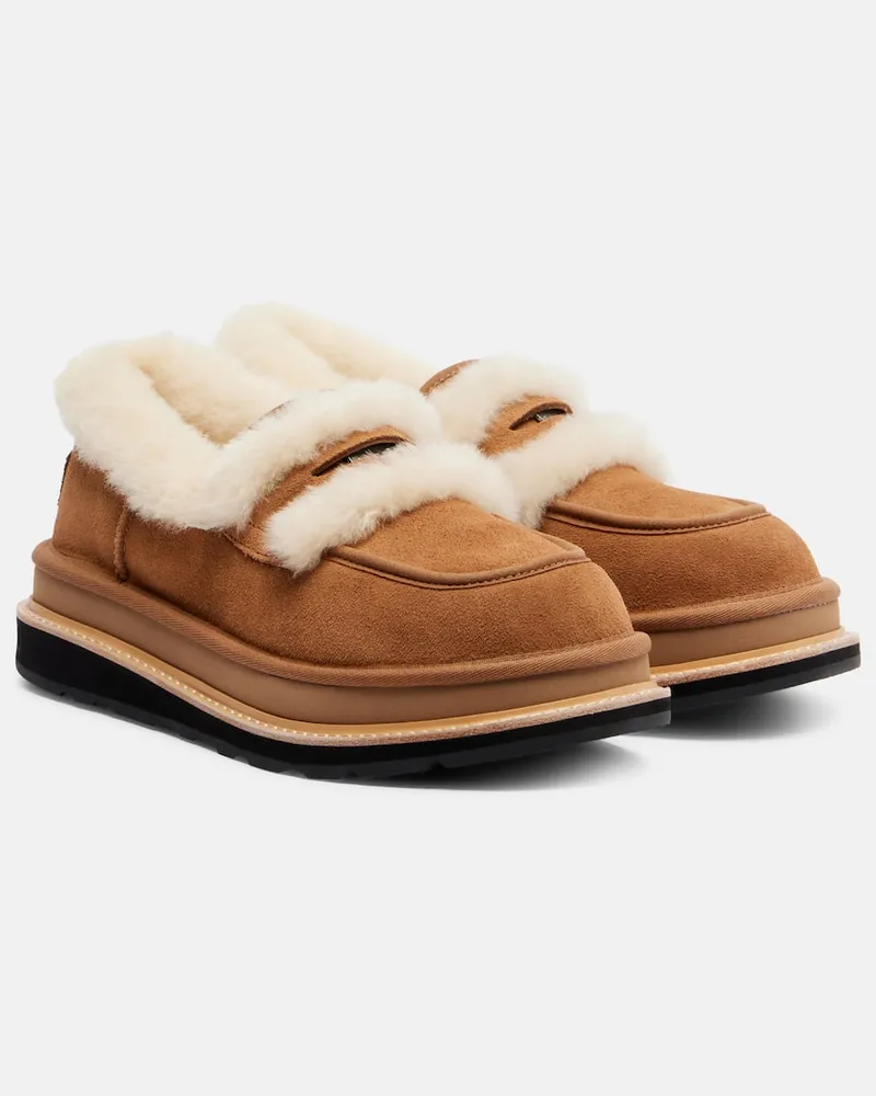 Sacai X UGG Loafers aus Veloursleder und Shearling Braun