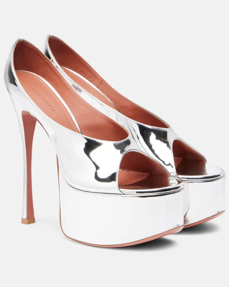 Amina Muaddi Plateaupumps Anok 155 aus Metallic-Leder Silber