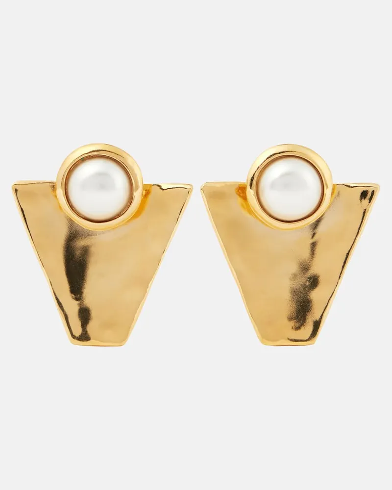 Saint Laurent Clip-Ohrringe mit Zierperlen Gold