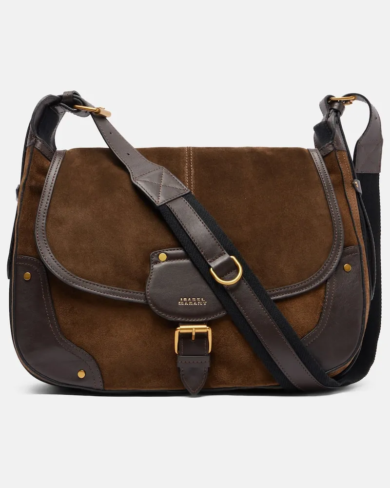 Isabel Marant Schultertasche Oskan Soft Small aus Veloursleder Braun