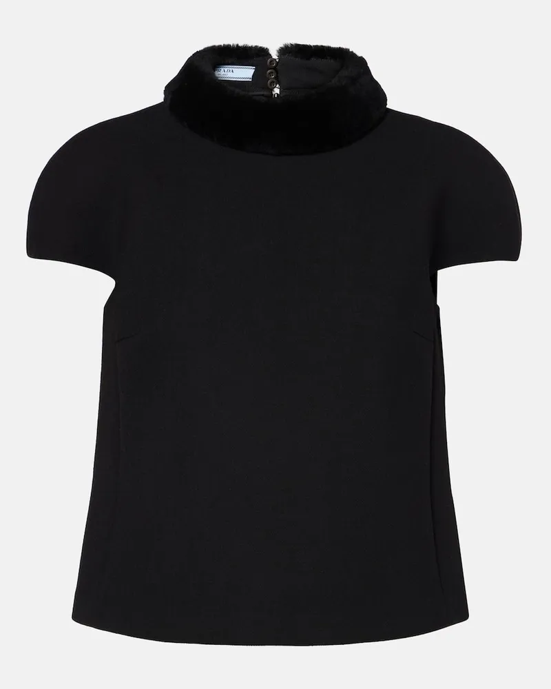 Prada Top aus Wolle mit Shearling Schwarz