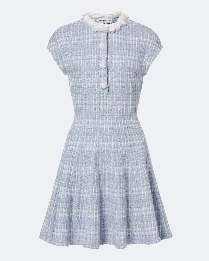 Self-Portrait Verziertes Minikleid aus Tweed Blau