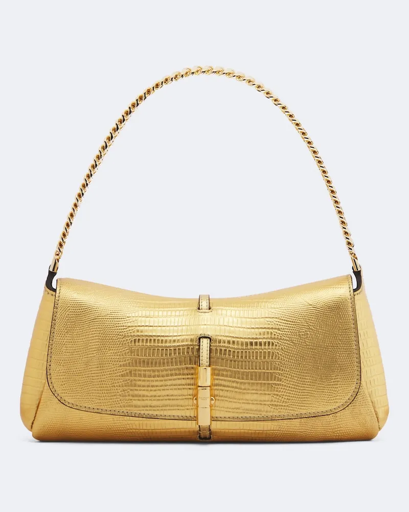 Balmain Schultertasche Metropolis Small aus Metallic-Leder Gold