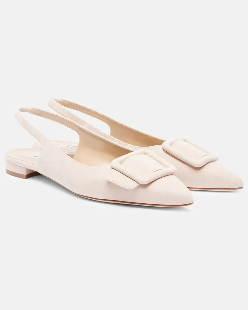 Manolo Blahnik Slingback-Ballerinas Maylura aus Veloursleder Beige