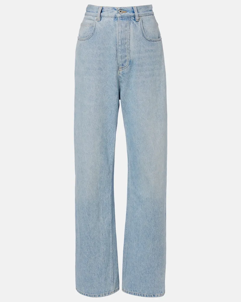 Bottega Veneta Wide-Leg Jeans Intrecciato mit Leder Blau