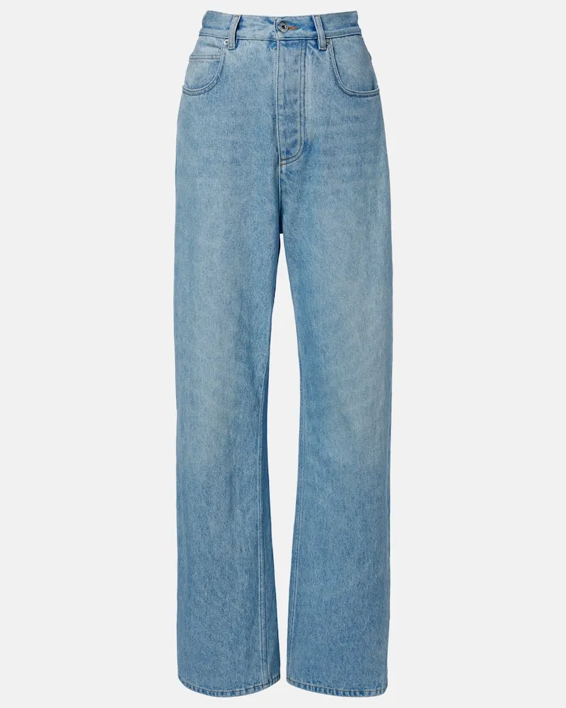 Bottega Veneta Wide-Leg Jeans Intrecciato mit Leder Blau