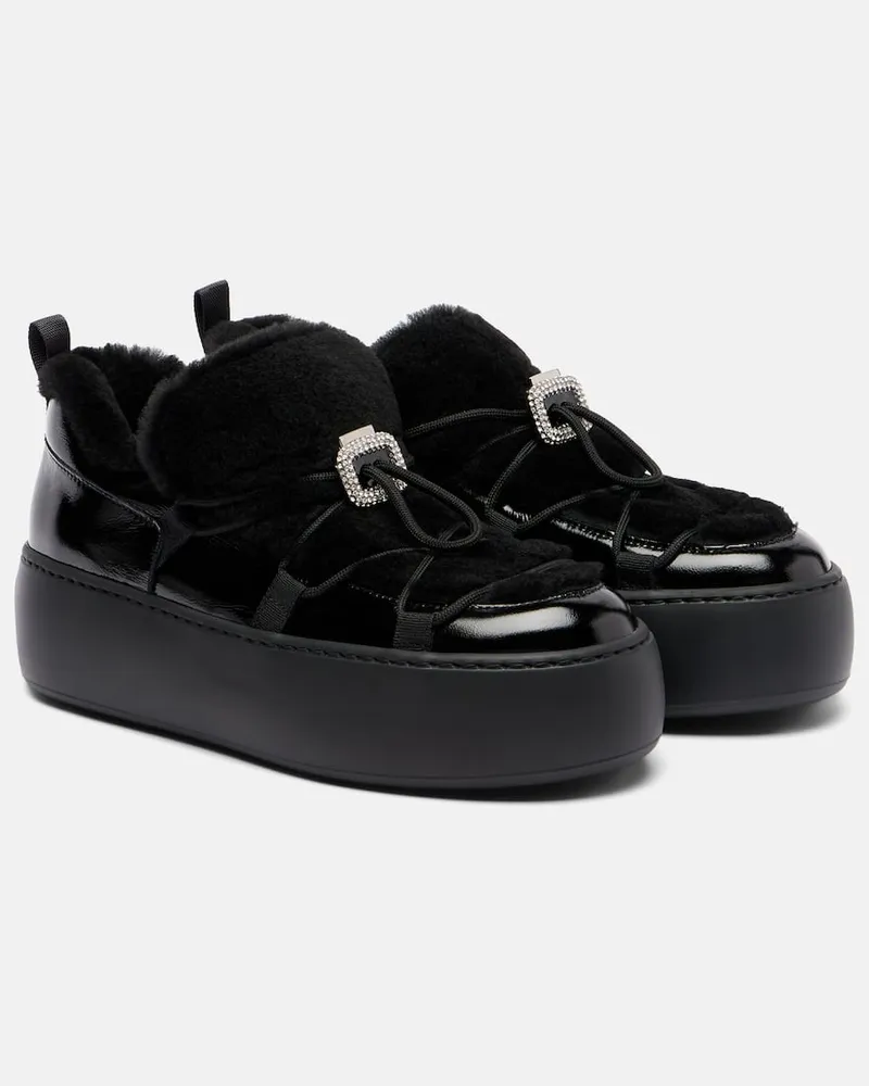 Roger Vivier Sneakers Viv' Up aus Shearling und Lackleder Schwarz