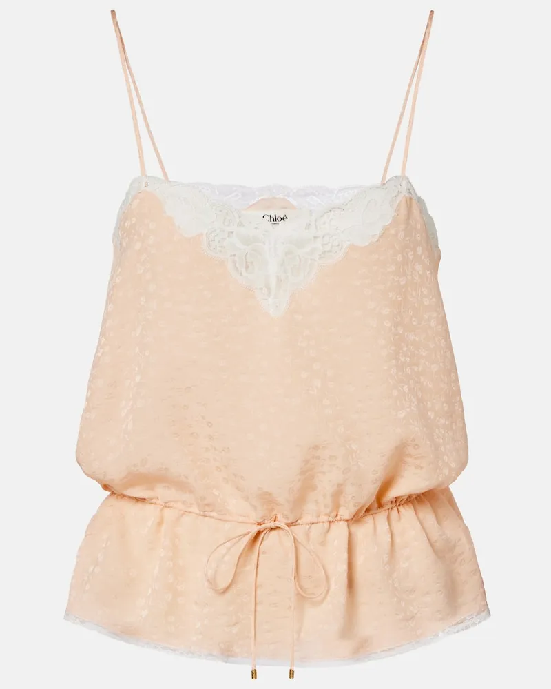 Chloé Chloé Top aus Seiden-Jacquard mit Spitze Rosa