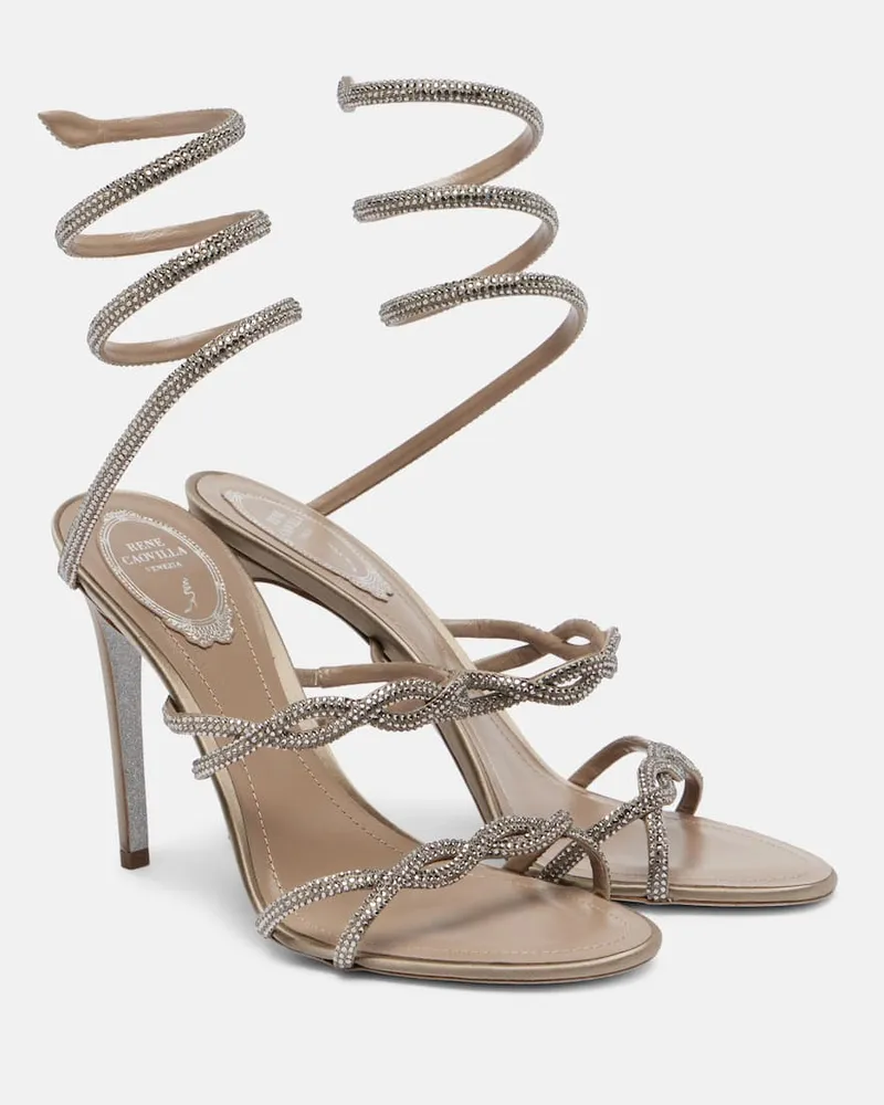 René Caovilla Sandalen Cleo 105 aus Satin mit Kristallen Grau