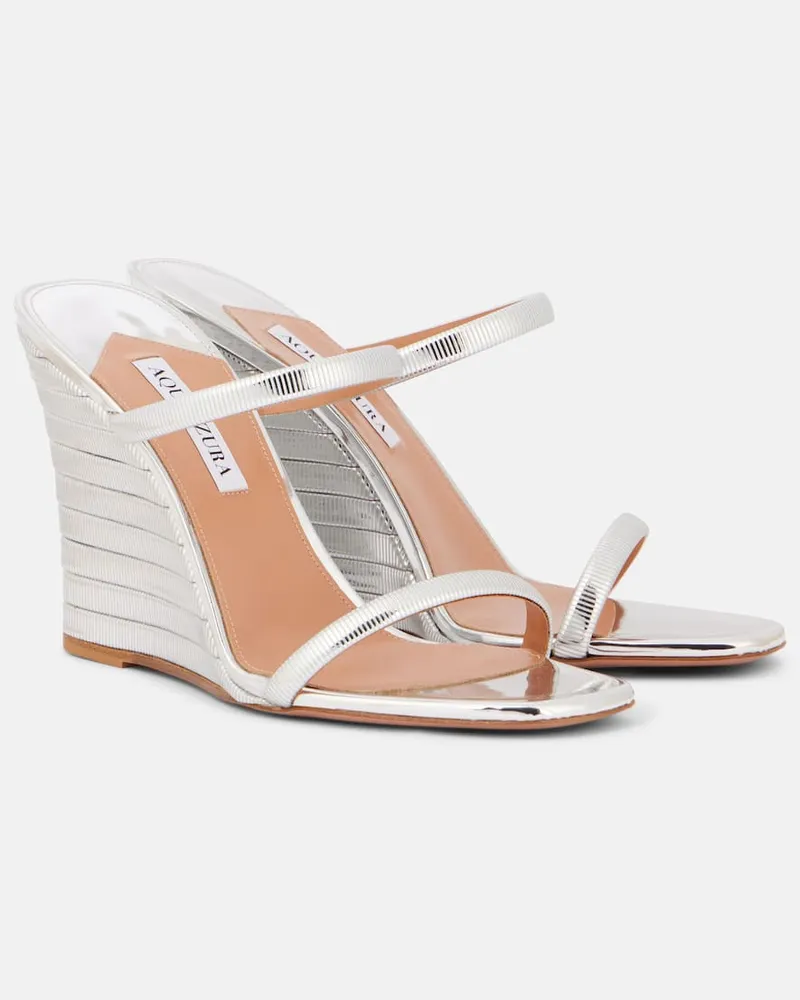 Aquazzura Wedge-Sandalen Riviera Chain 95 aus Lederimitat Silber