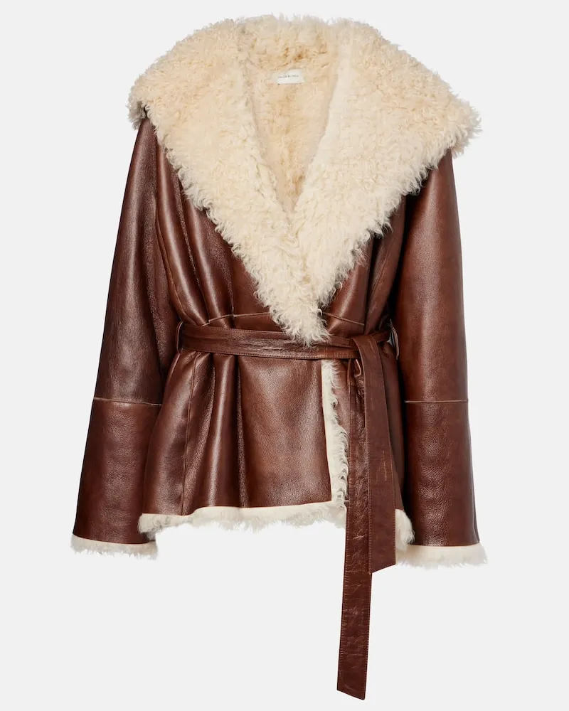 Magda Butrym Lederjacke mit Shearling Braun