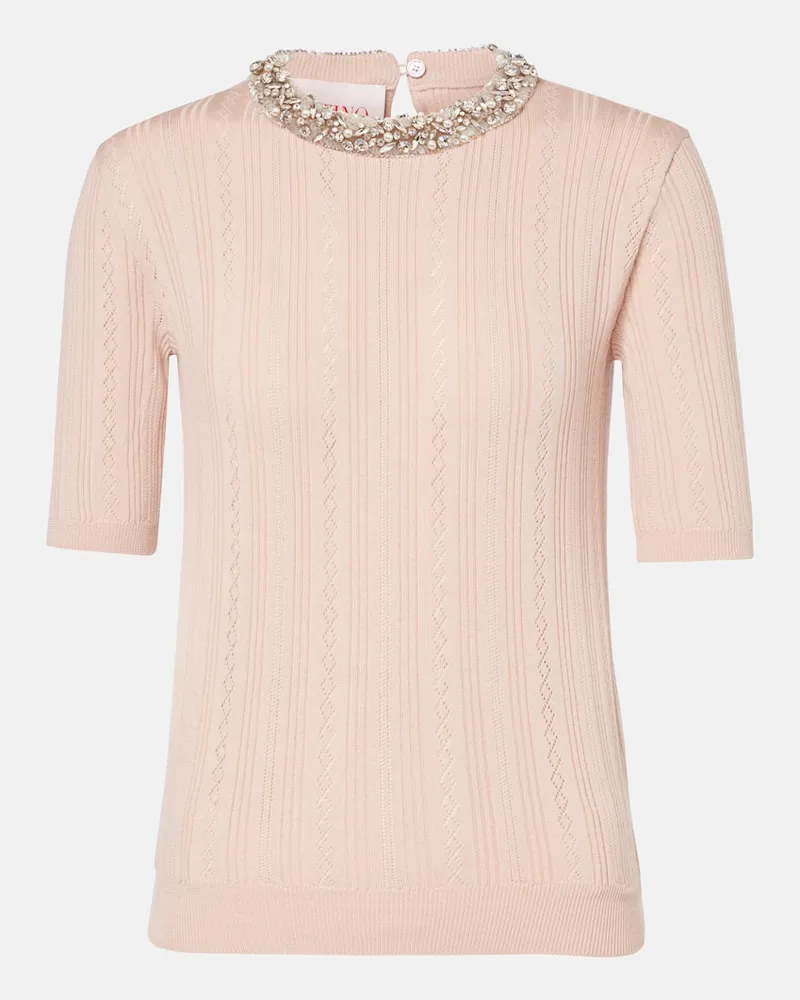 Valentino Garavani Verzierter Pullover aus Schurwolle Rosa